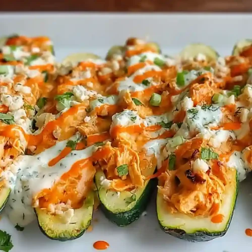 Spicy Buffalo Chicken Zucchini Boats