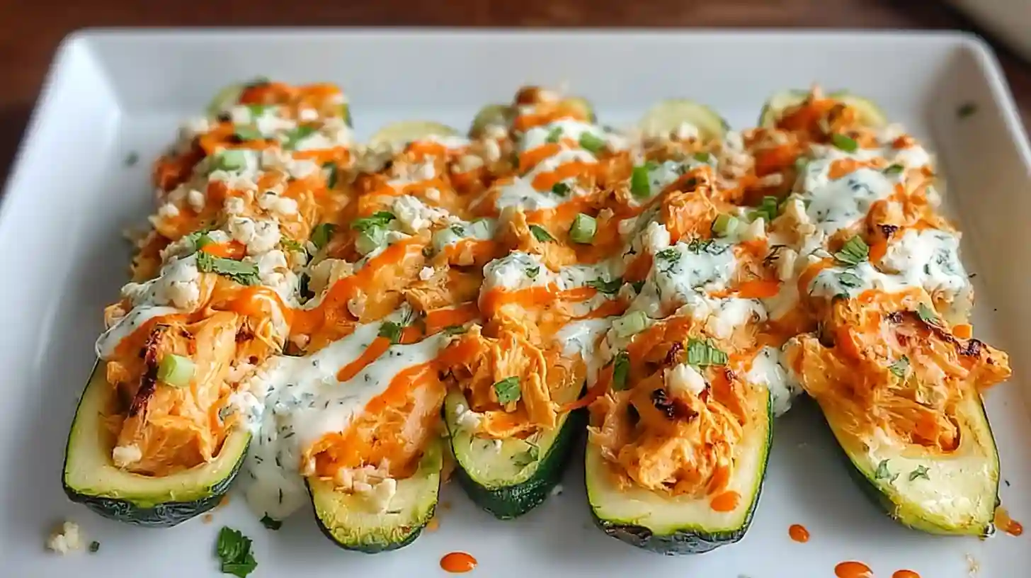Spicy Buffalo Chicken Zucchini Boats