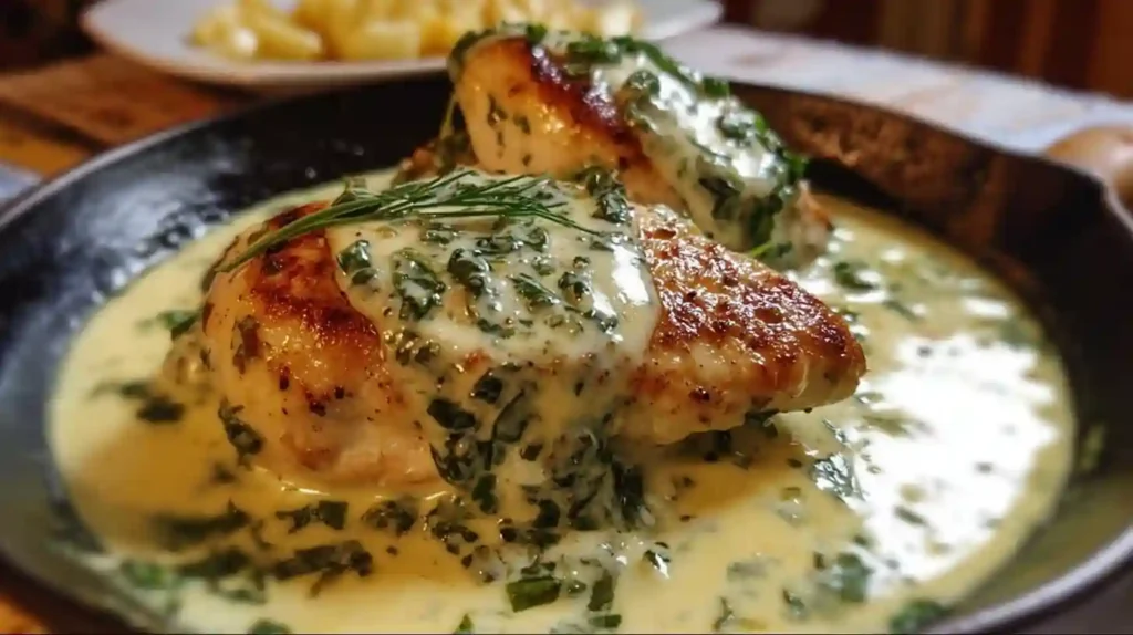Mozzarella Chicken in Basil Cream Sauce
