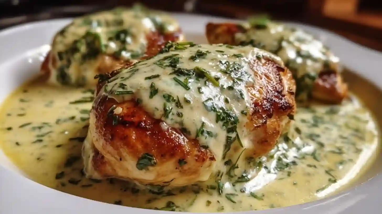 Mozzarella Chicken in Basil Cream Sauce