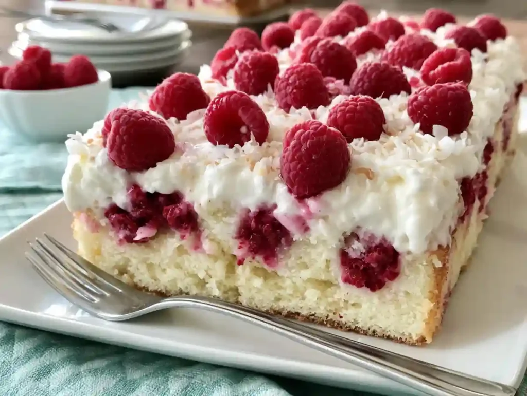 Coconut Raspberry Poke Cake
