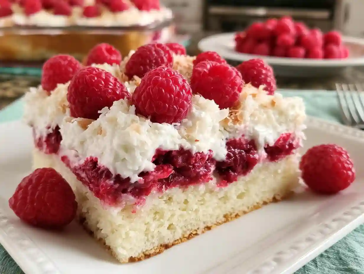 Coconut Raspberry Poke Cake