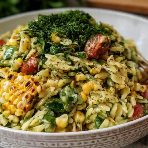 Grilled Corn Orzo Salad with Scallion Dill Dressing