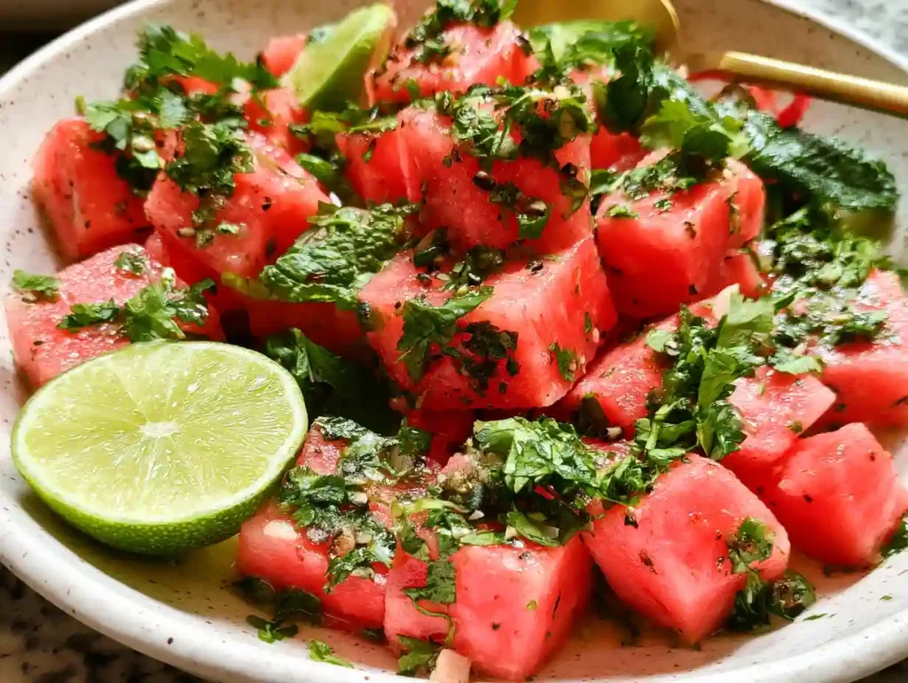 Spicy Watermelon Salad with Cilantro and Lime Recipe