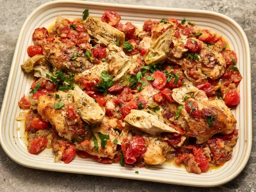 Sheet Pan Tomato and Artichoke Chicken