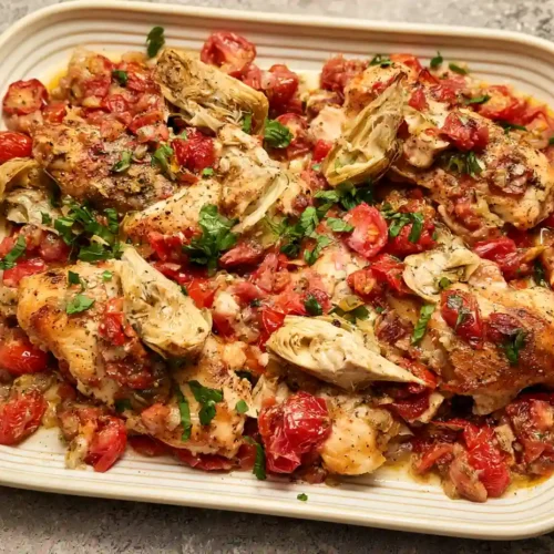 Sheet Pan Tomato and Artichoke Chicken