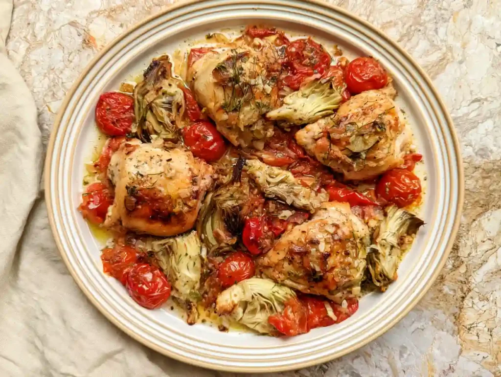 Sheet Pan Tomato and Artichoke Chicken