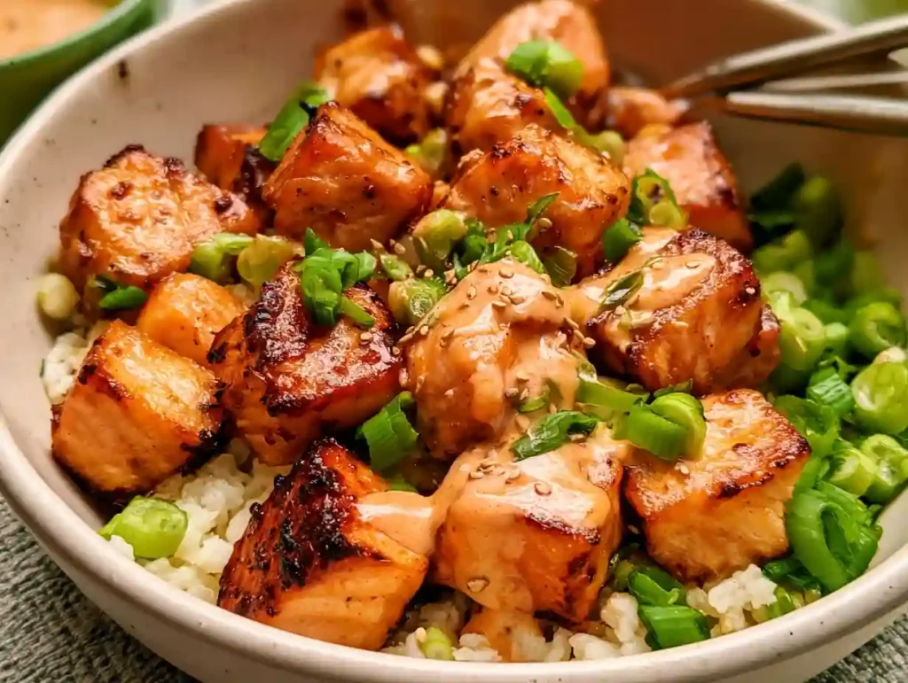 10 Minute Air Fryer Salmon Bites with Bang Bang Sauce