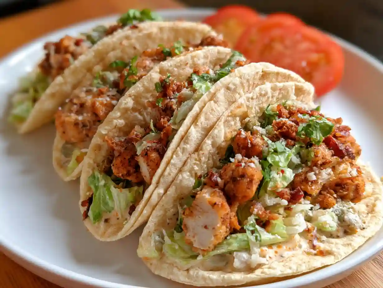 Crispy Smash Chicken Caesar Tacos
