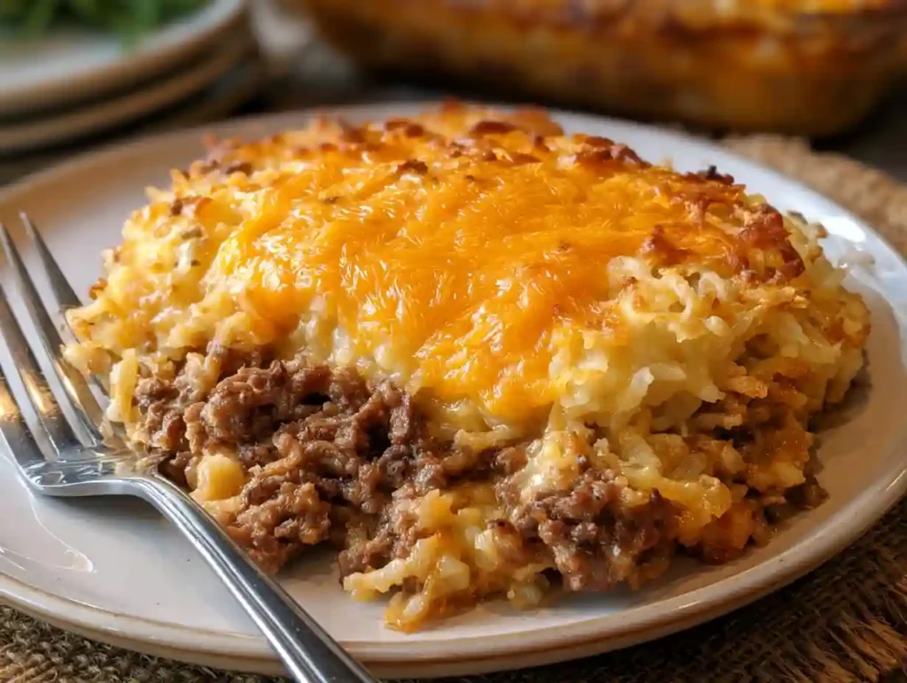 Oven Baked 4-ingredient Amish beef and hashbrown casserole