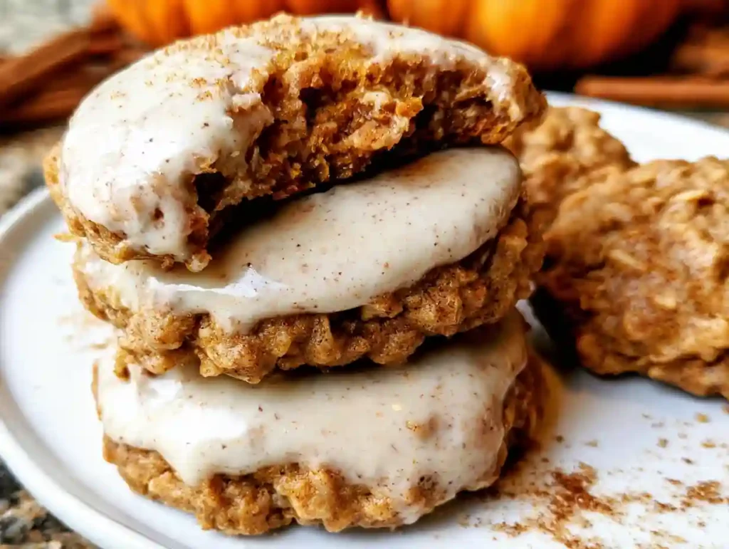 Pumpkin Oatmeal Cookies with Spiced Cream Cheese Icing